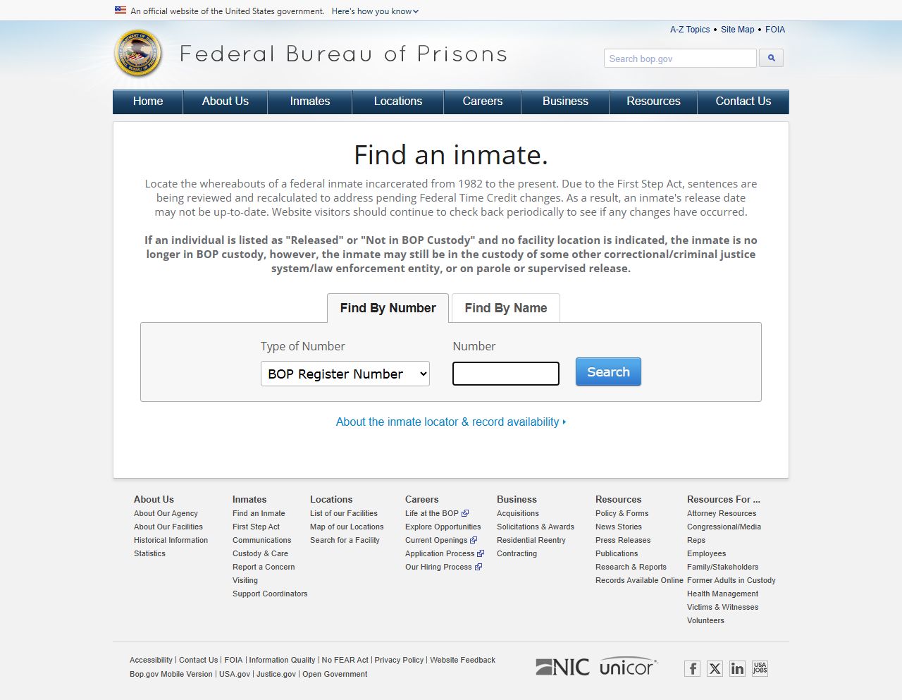 San Luis Obispo County criminal records - federal BOP inmate locator