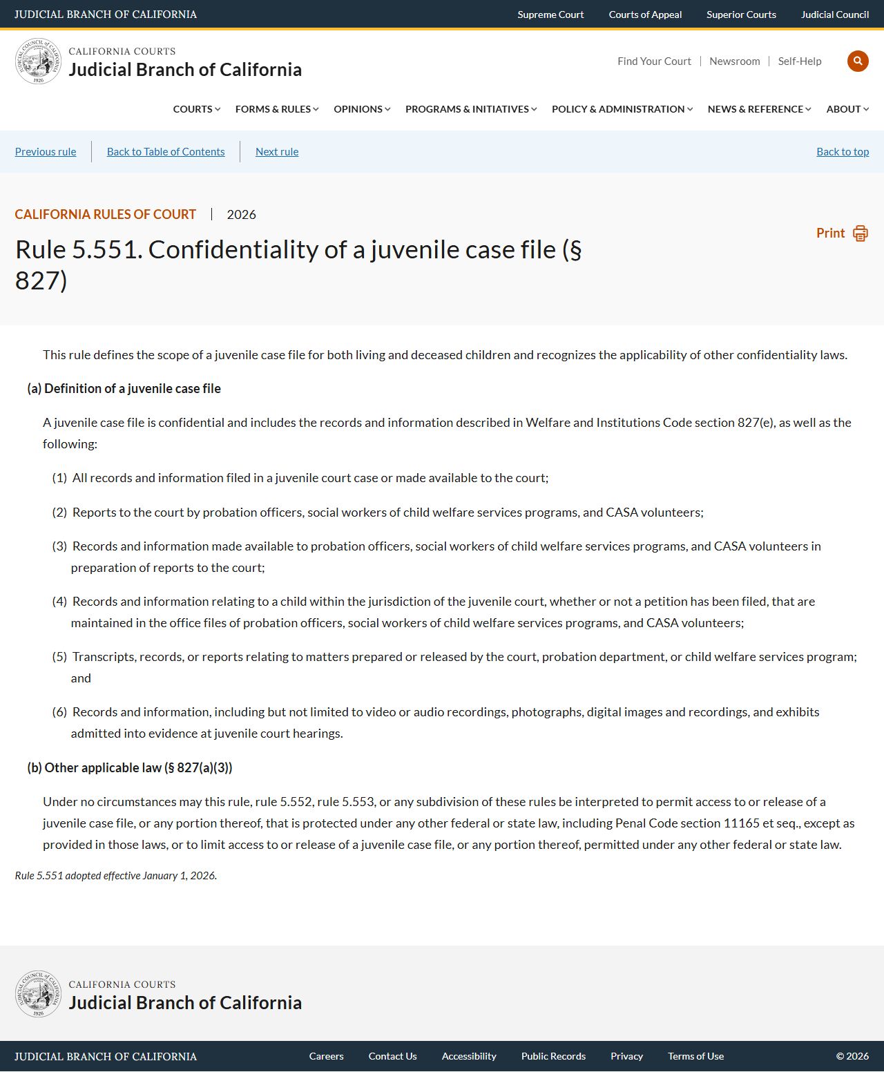 San Luis Obispo County Superior Court - California Rule of Court 5.551 juvenile confidentiality