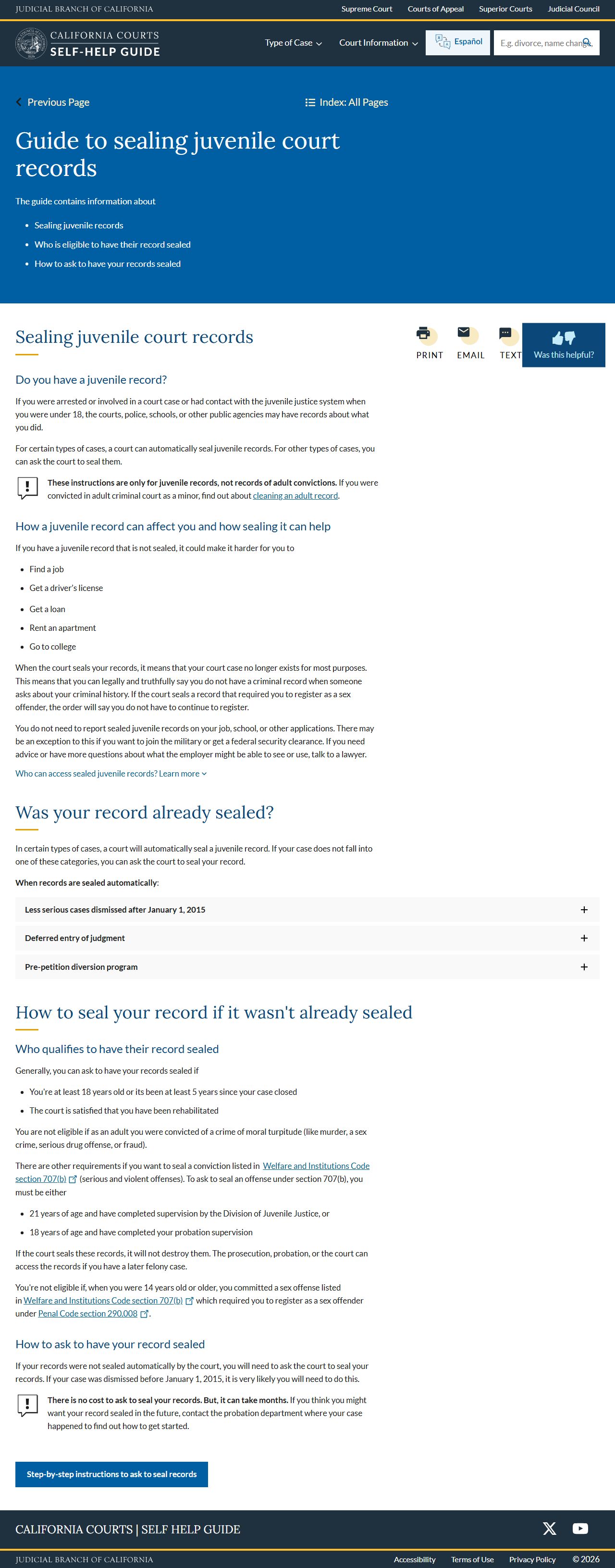 San Luis Obispo County Superior Court - California self-help guide to sealing juvenile records