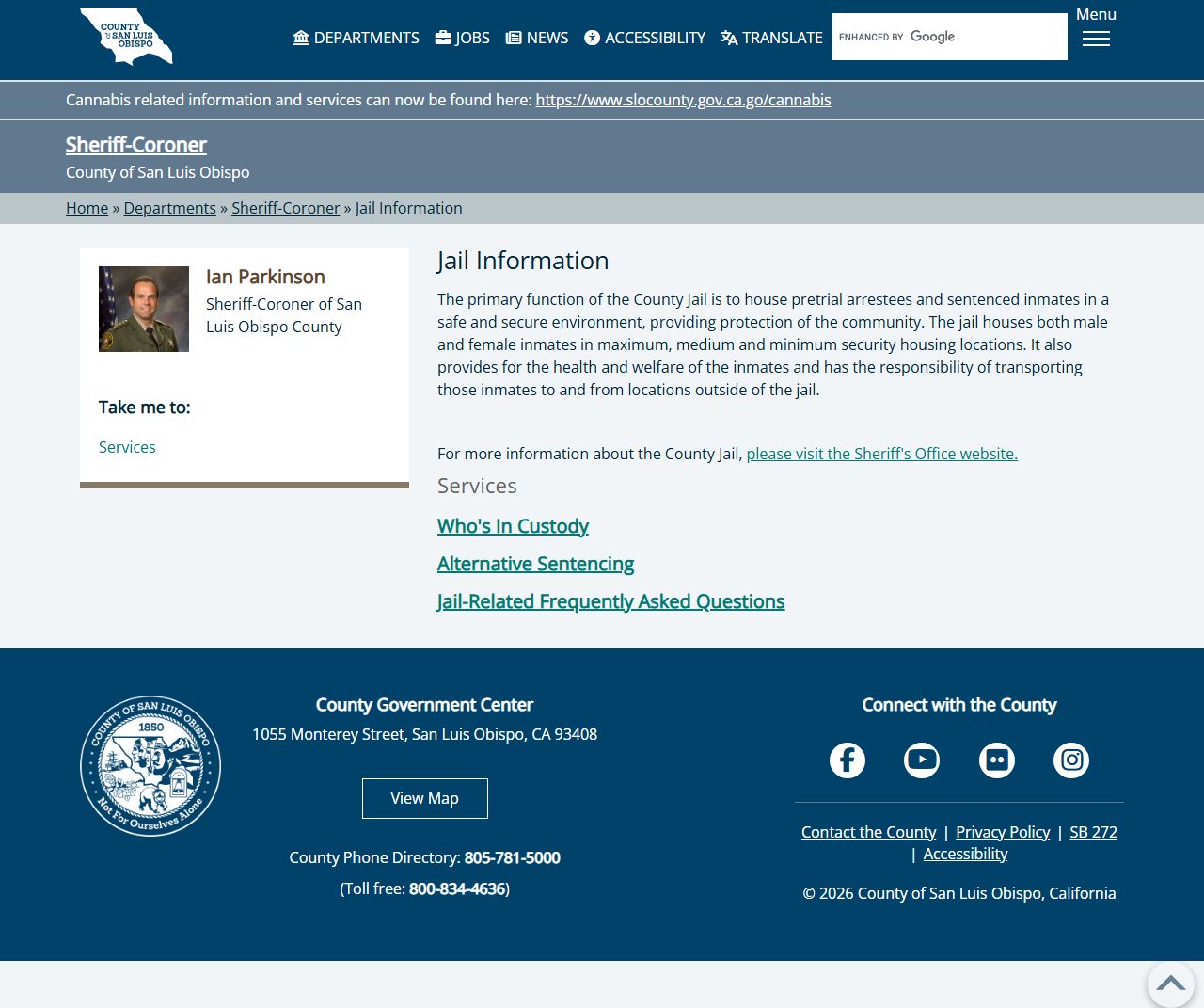 San Luis Obispo County inmate records - county jail information page