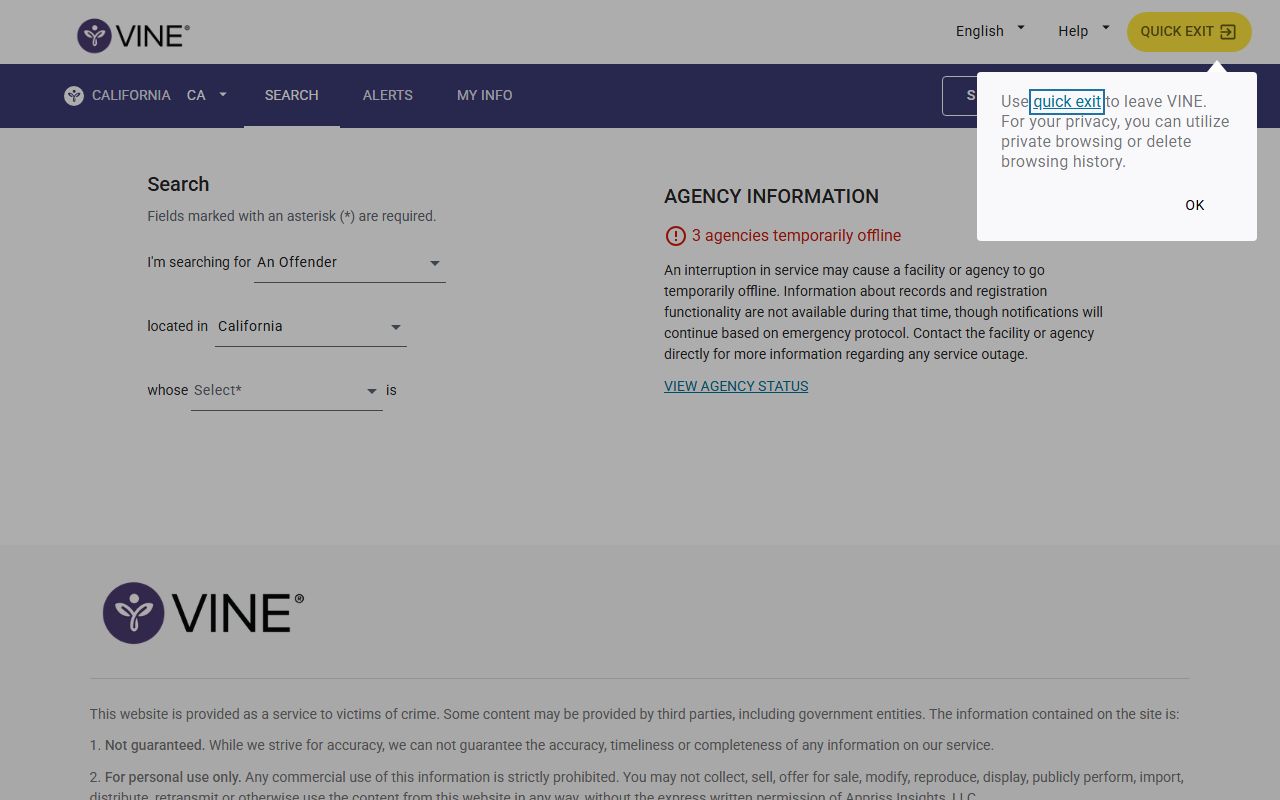 San Luis Obispo County released inmates - VINELink California person search portal